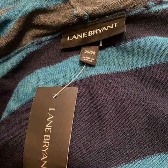 Lane Bryant Blue/Gray/Black striped drape front cardigan, size 26/28 - Picture 4 of 4